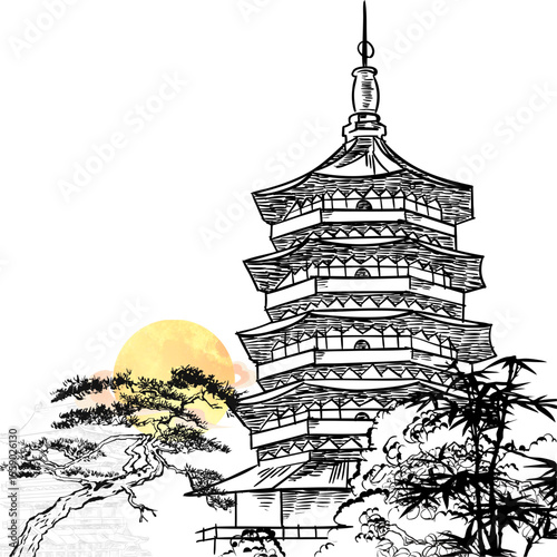 vector illustration of pagoda