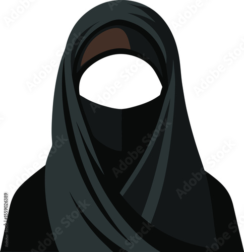 A collection of stylized illustrations showcasing women wearing hijabs in settings and activities, highlighting diversity and everyday life.