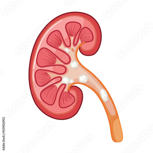 Anatomical Kidney: A detailed illustration of a kidney reveals intricate internal structures, highlighting the organ's crucial role in human health and well-being. 