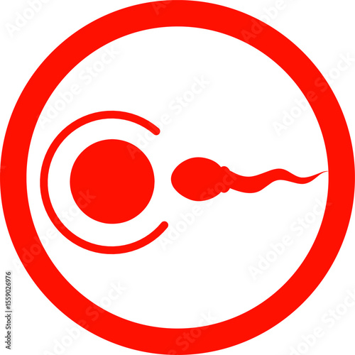 Red flat design illustration silhoutte of sperm and ovum in fertilization ivf insemination procedure. Fit for reproduction education.