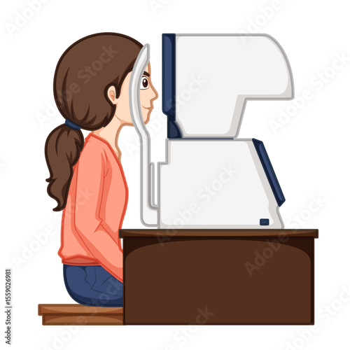 Eye Exam: A patient undergoes an eye examination, peering into an optical instrument with focused concentration and trust in the eye care specialist.