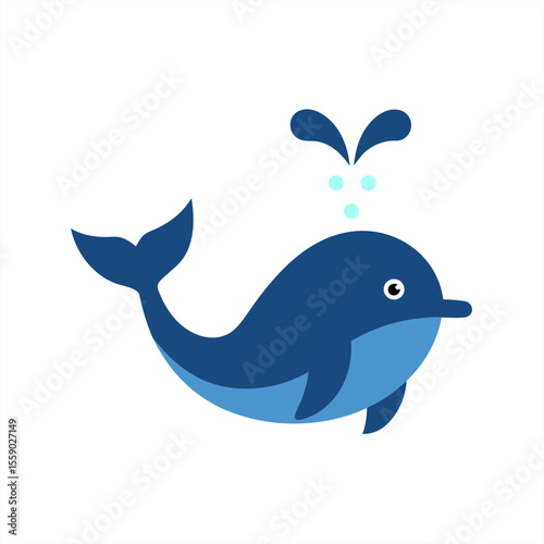 Marine whale with spout and fish symbols vector on transparent background for web and graphic design