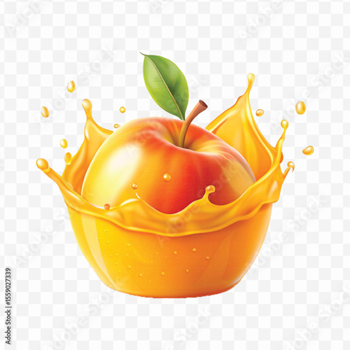 realistic 3d splash of mango or orange juice in crown style isolated on transparent background	
