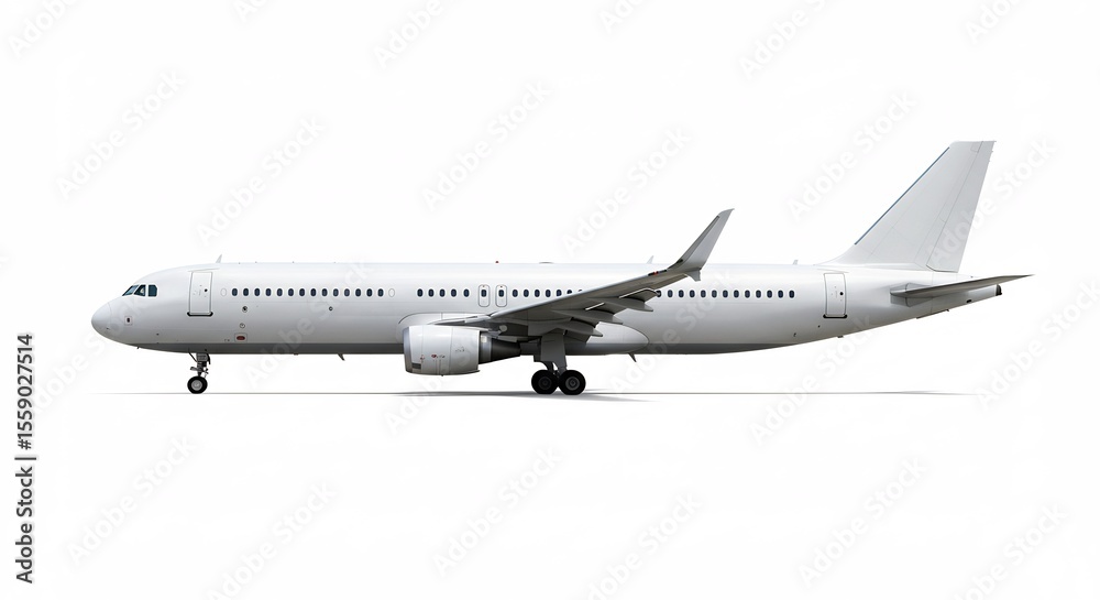 Obraz premium 白く輝く旅客機、滑走路で静止。完璧なシルエット。. AI Generated