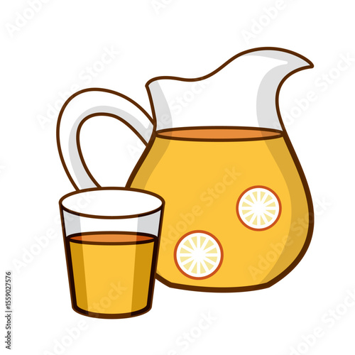 Refreshing Citrus Delight: An inviting illustration of a pitcher and glass filled with a vibrant, freshly-squeezed citrus beverage, evoking a sense of refreshment and revitalizing summer.