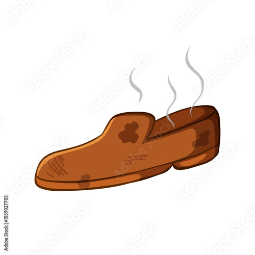 The Stinky Shoe: A comical cartoon depicts a worn-out leather loafer, emitting whimsical, odorous steam, encapsulating humor and the reality of wear and tear.