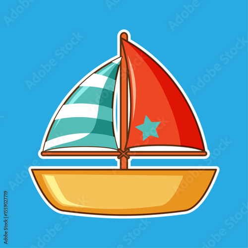 Colorful Sailboat: A vibrant sailboat illustration glides across the ocean. This image represents themes of exploration, travel, and the simple joys of the sea. 