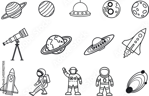 Astronomy Icon Set on silhouette vector


