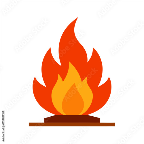 Outdoor fire with flames and wood vector on transparent background for web and graphic design