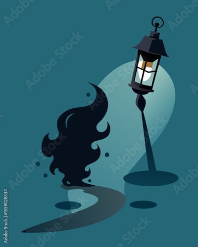 Like a spreading stain the gaslights shadow crept slowly but surely tainting everything it touched and leaving a trail of doubt and confusion in its wake.. Vector illustration