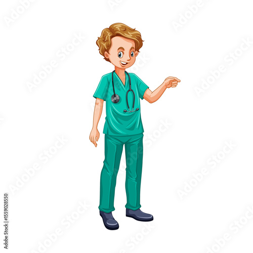 Caring Medical Professional: An illustration of a dedicated medical professional stands ready to assist, exuding a sense of compassion, expertise, and readiness.