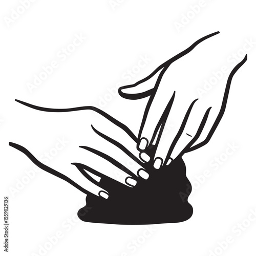 Artistic illustration of hands working with clay isolated on a white background