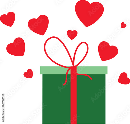 A Festive Gift Box of Crimson Hearts and Pure Devotion, Vector Illustration