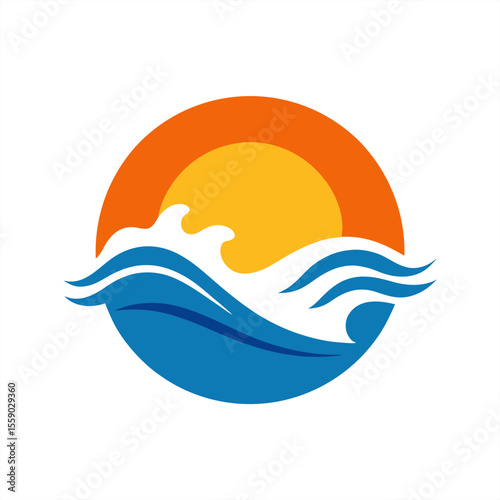 Sunset and wave combo with splash elements vector on transparent background for web and graphic design