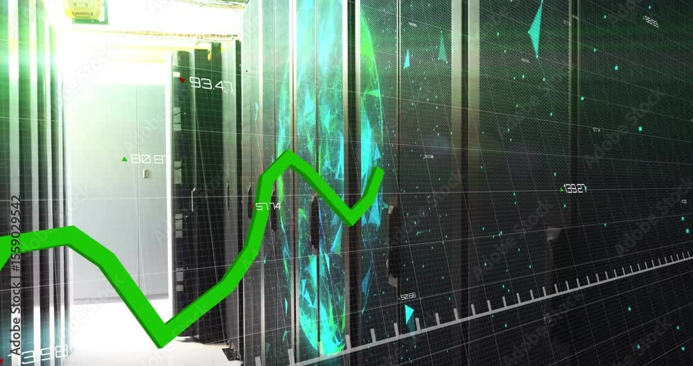 Upon grid overlay appearing, green line oscillating over racks showing ...