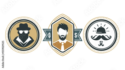 Vintage Gentleman Icons Barber Shop, Stylish Man, and Retro Sun