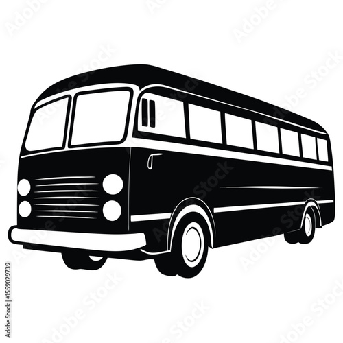 Vintage Bus Illustration Classic Automotive Design with Retro Charm Depicting Nostalgia and Simple Black and White Graphics of Transportation