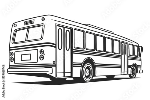 Monochromatic Bus Illustration A Detailed Black and White Depiction of Public Transportation on a Clean White Background