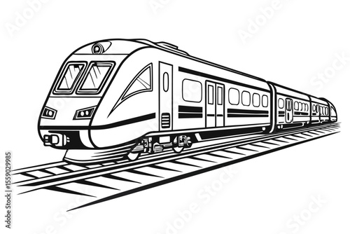 Sleek High Speed Train Illustration Modern Design Traveling on Railroad Tracks Expressing Speed and Efficiency in Transportation Art