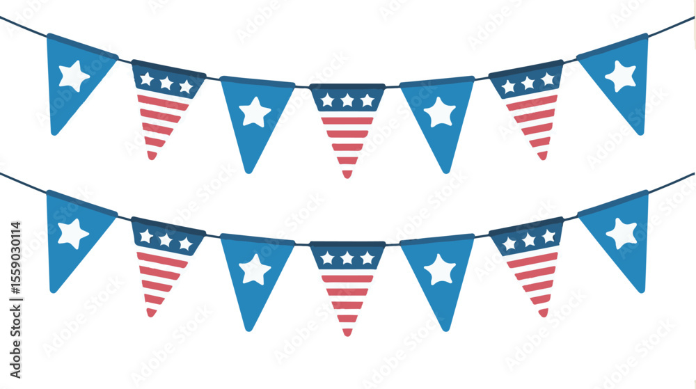Obraz premium Vector art of two rows of american flag bunting, isolated on transparent background