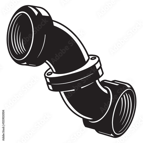 Black and white illustration of a plumbing pipe fitting with threaded connections