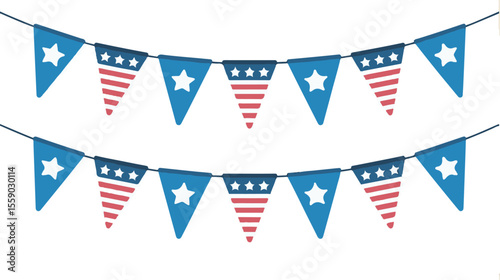 Vector art of two rows of american flag bunting, isolated on transparent background