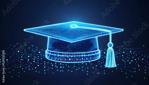 A glowing, digital graduation cap, symbolizing modern education and technology.