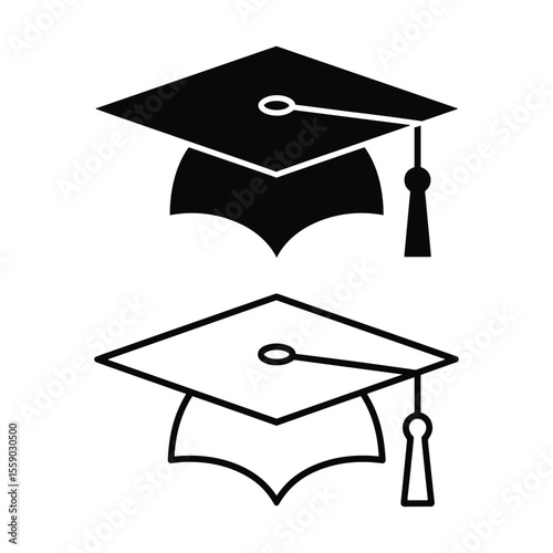 Graduation Cap Icons Black and Outline Designs
