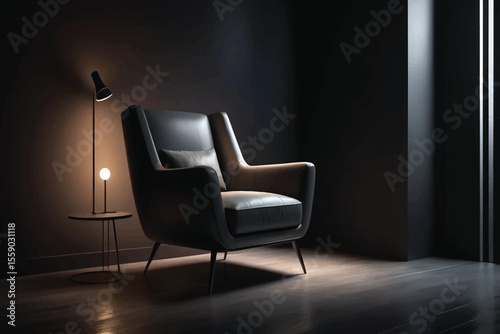 Modern Armchair in Dark Room with Dramatic Lighting