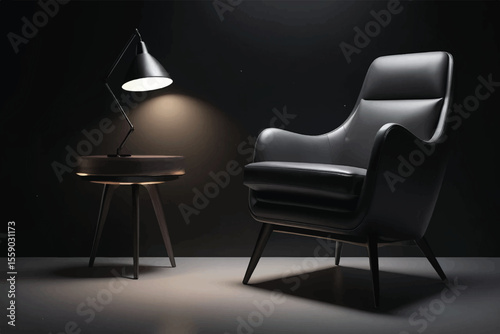 Modern Armchair in Dark Room with Dramatic Lighting