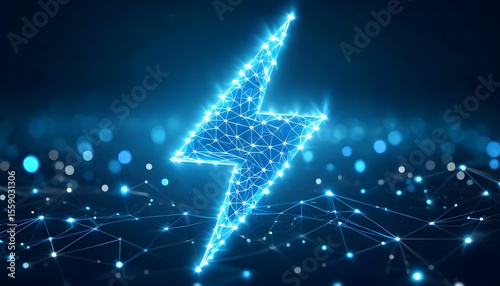 Abstract lightning bolt graphic, digitally rendered with glowing lines and points.