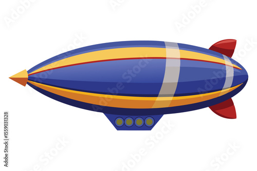 Whimsical Airship Adventure Cartoon Illustration with Blue and Yellow Design Elements for Children's Storybooks and Creative Projects
