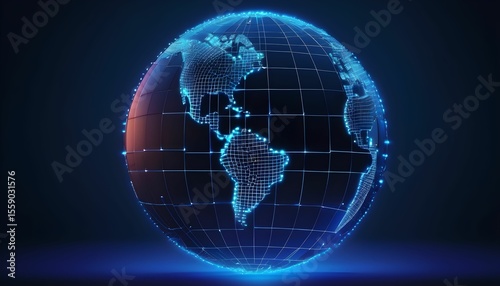 A glowing digital representation of Earth, showcasing continents and oceans in a futuristic style.