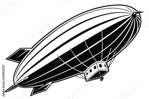 Stylized Airship Illustration A Vintage Vehicle With Sleek Black and White Design Against a Clean Background