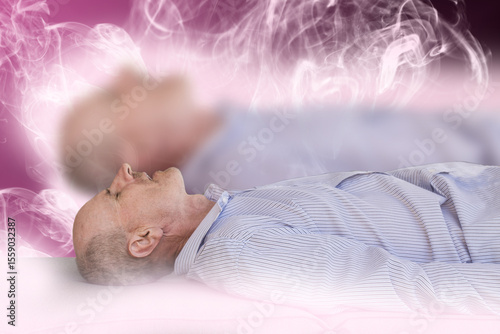 Spirit leaving man  body. Death and afterlife concept