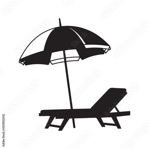 Beach Umbrella and Lounge Chair vector Silhouette