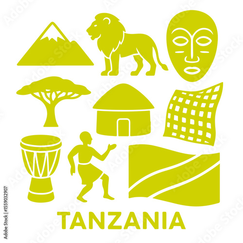 vector isolated yellow color tanzania traditional cultural symbols