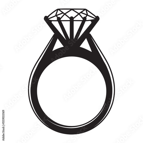 Elegant diamond engagement ring black and white isolated on white background for design