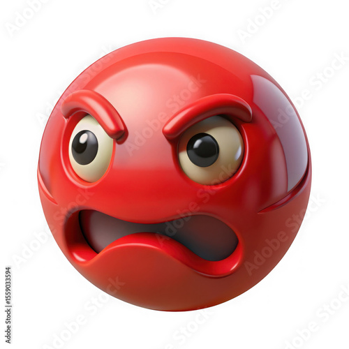 A 3d rendered red angry emoji showing frustration and outrage on a black isolated background