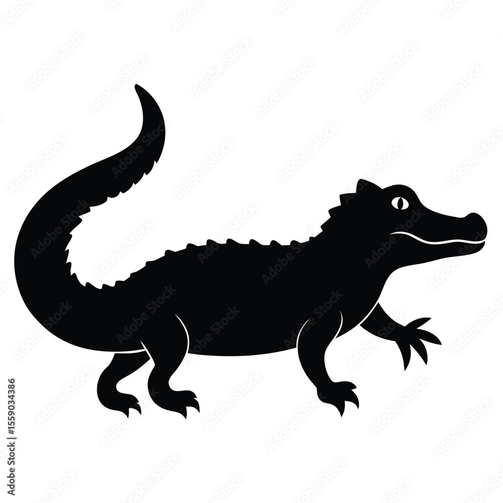 Naklejka premium Silhouette of Alligator Powerful Reptile Vector Illustration, Black and White Clipart, Wildlife Animal Graphic Design