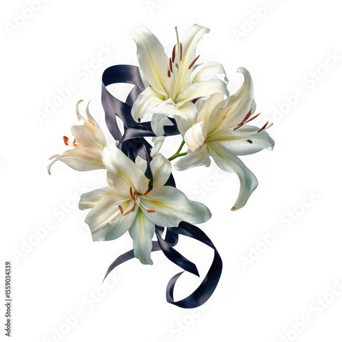 Wallpaper Mural Elegant white lilies adorned with a flowing black ribbon isolated on transparent background Torontodigital.ca
