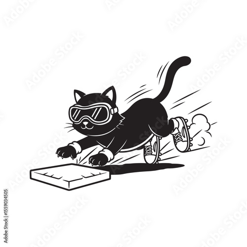 Black Cat in Baseball Cleats Sliding Towards Base Vector illustrations