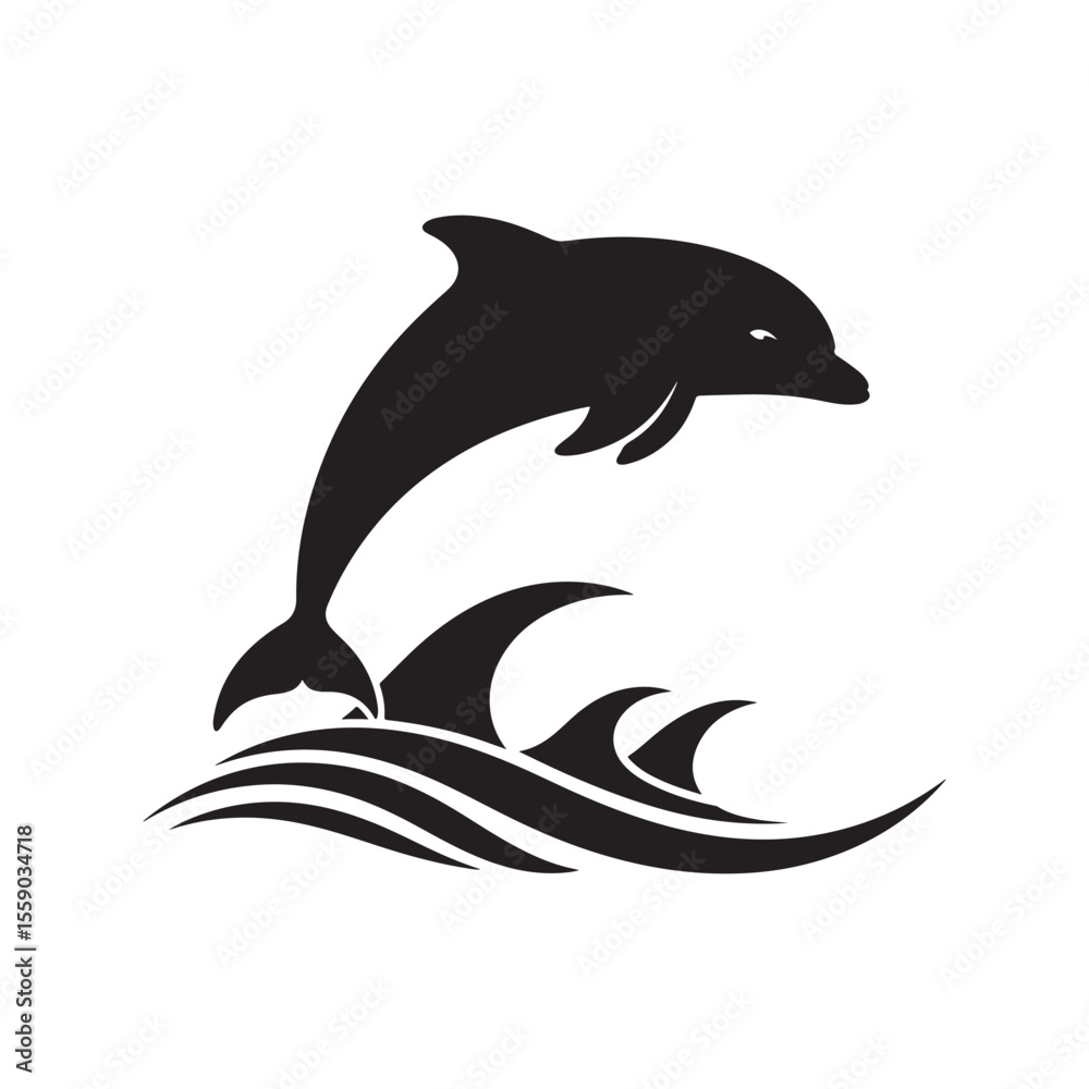 Obraz premium Graceful Marine Dolphin Jumping from Ocean Waves in a Dynamic Silhouette Vector Animal Art for Water Movement
