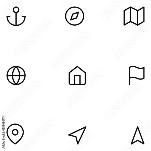Navigation & Location Feather Icons | Minimal Line Style | Map, Pin, Compass, Globe, Anchor