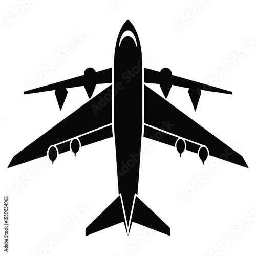 A Striking Silhouette A Top View Image of a Large Airplane with Multiple Engines and a Distinct Tail Design