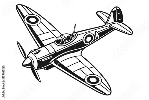 Monochrome Depiction of a Classic World War II Era Fighter Plane in Striking Detail and Sharp Contrasts