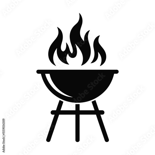 Grilling Icon Fiery BBQ Grill Illustration