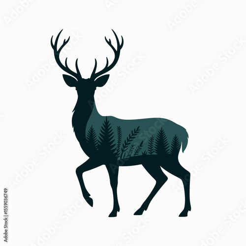 Majestic Deer Silhouette with Forest Interior Illustration