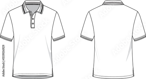 White Polo Shirt Mockup Front Back View for Men, Classic Collar and Short Sleeves, Casual Sportswear Apparel Design Template, 