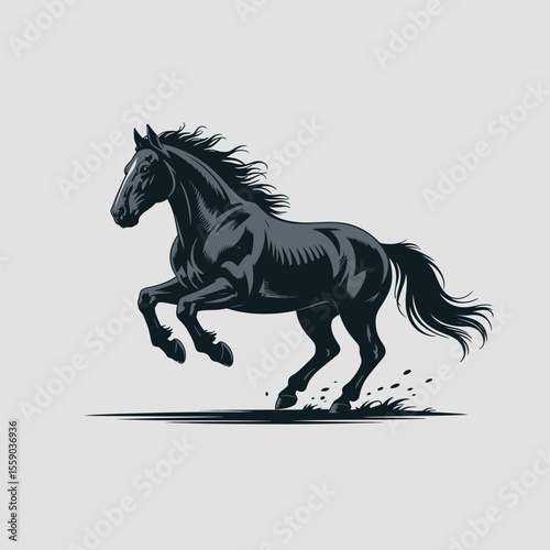 Majestic Black Stallion in Motion Powerful Horse Illustration
